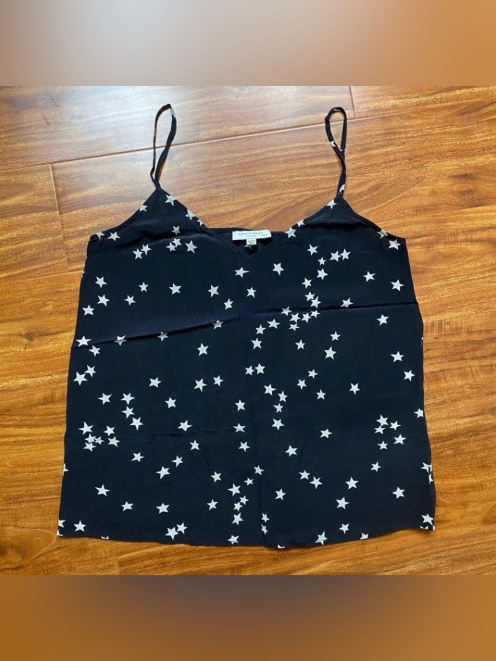 Equipment Womens Black Cream Multi Star 100% Silk Lightweight Camisole Size XS